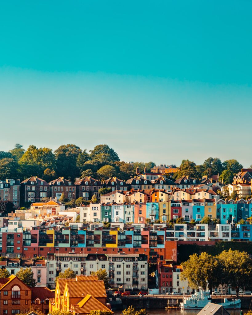Skyline of Bristol in turquoise colour theme