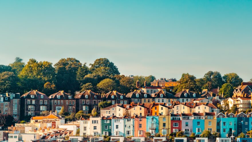 Skyline of Bristol in turquoise colour theme